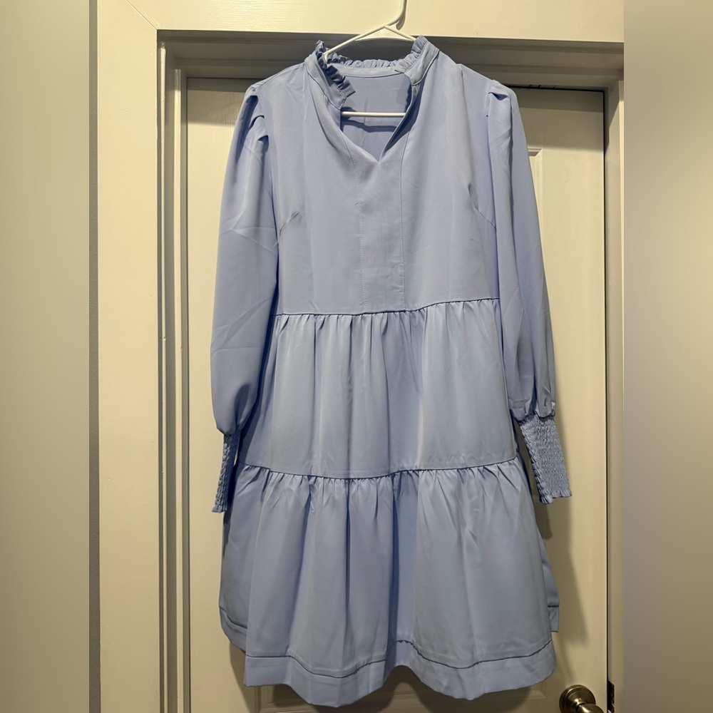 Light Blue Tiered Long-Sleeve Dress